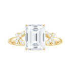 Emerald Cut Moissanite Solitaire Ring in Spilt Shank Moissanite - ( D-VS1 ) - Color and Clarity - Rosec Jewels