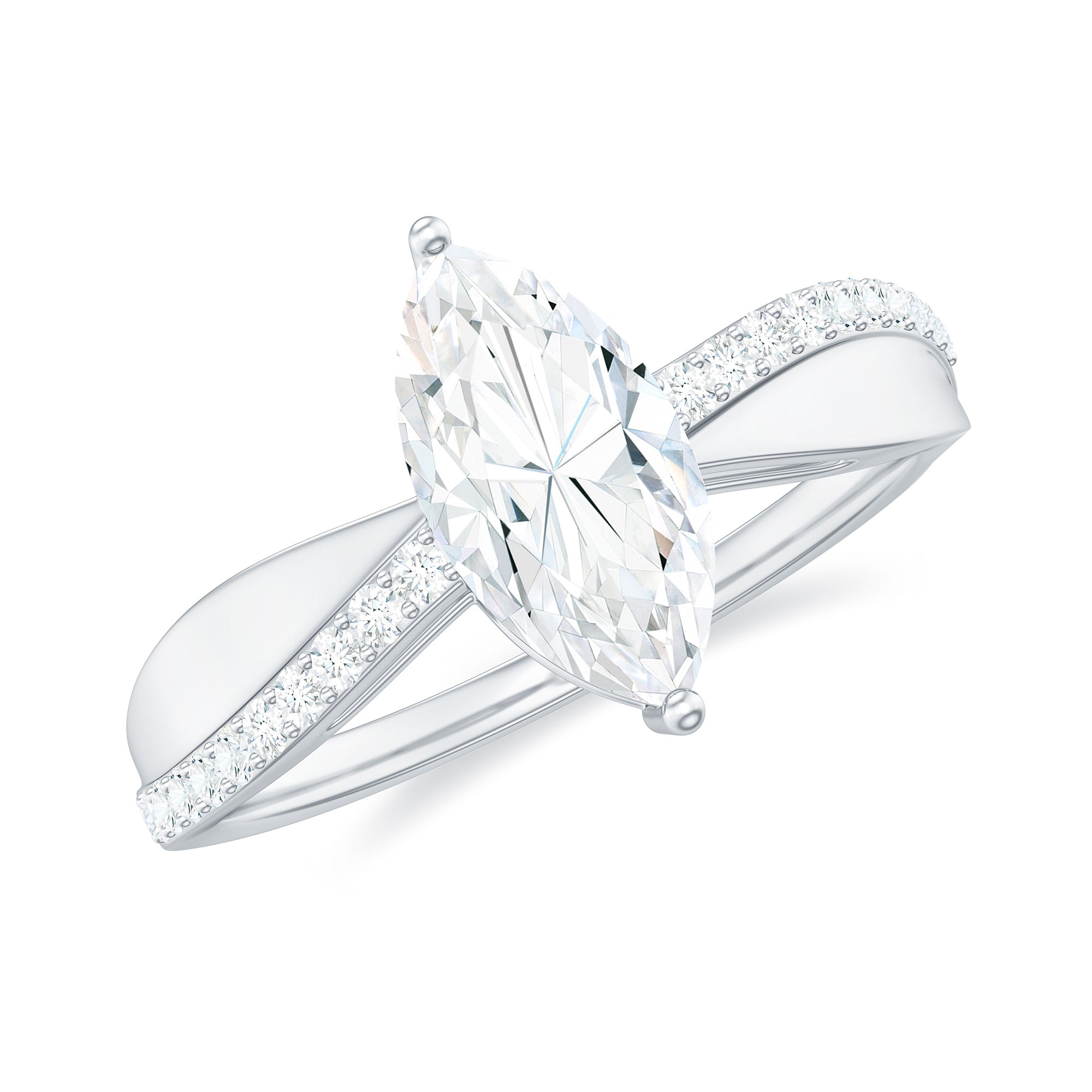 Classic Marquise Cut Moissanite Solitaire Engagement Ring in Gold Moissanite - ( D-VS1 ) - Color and Clarity - Rosec Jewels