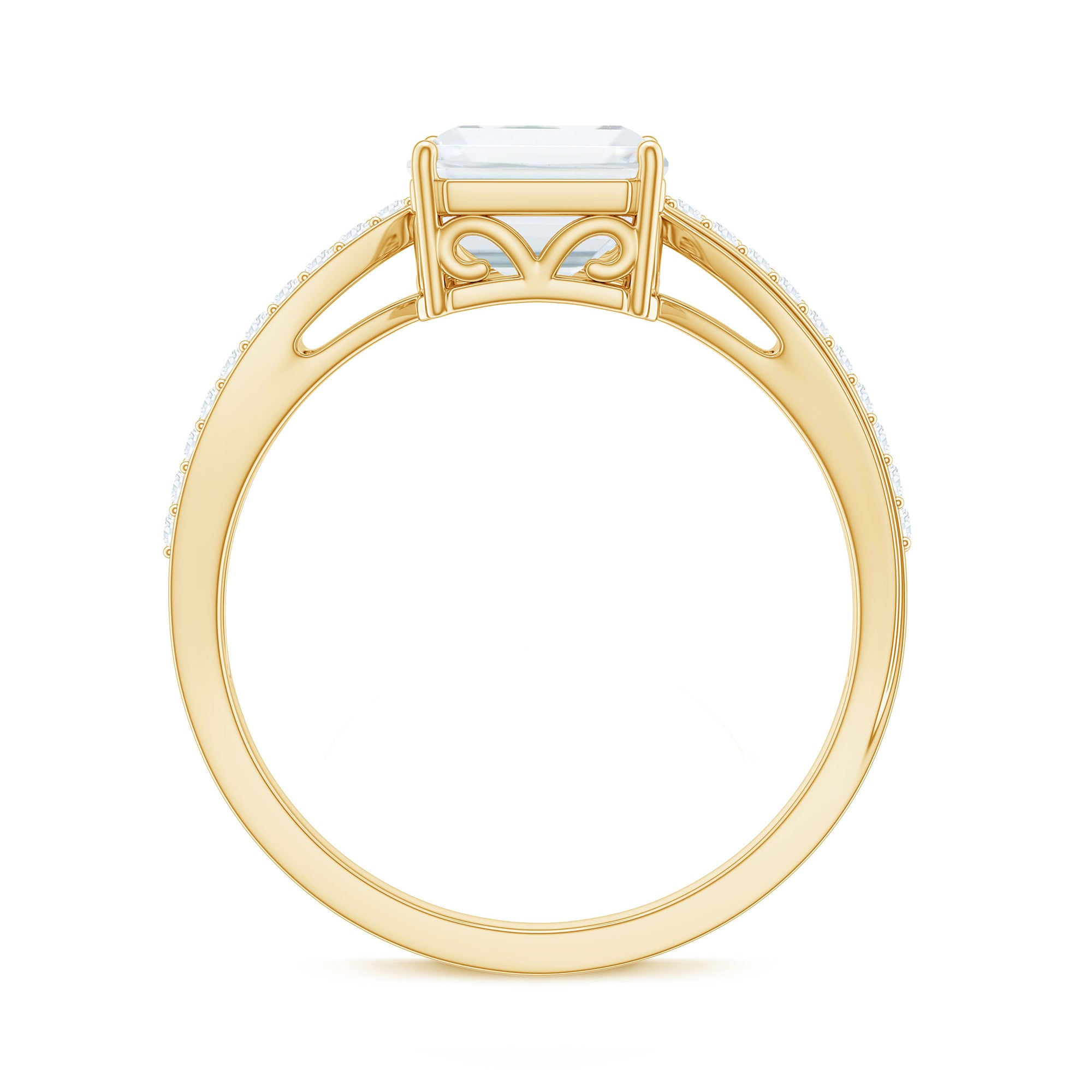 Classic Emerald Cut Moissanite Solitaire Engagement Ring in Gold Moissanite - ( D-VS1 ) - Color and Clarity - Rosec Jewels