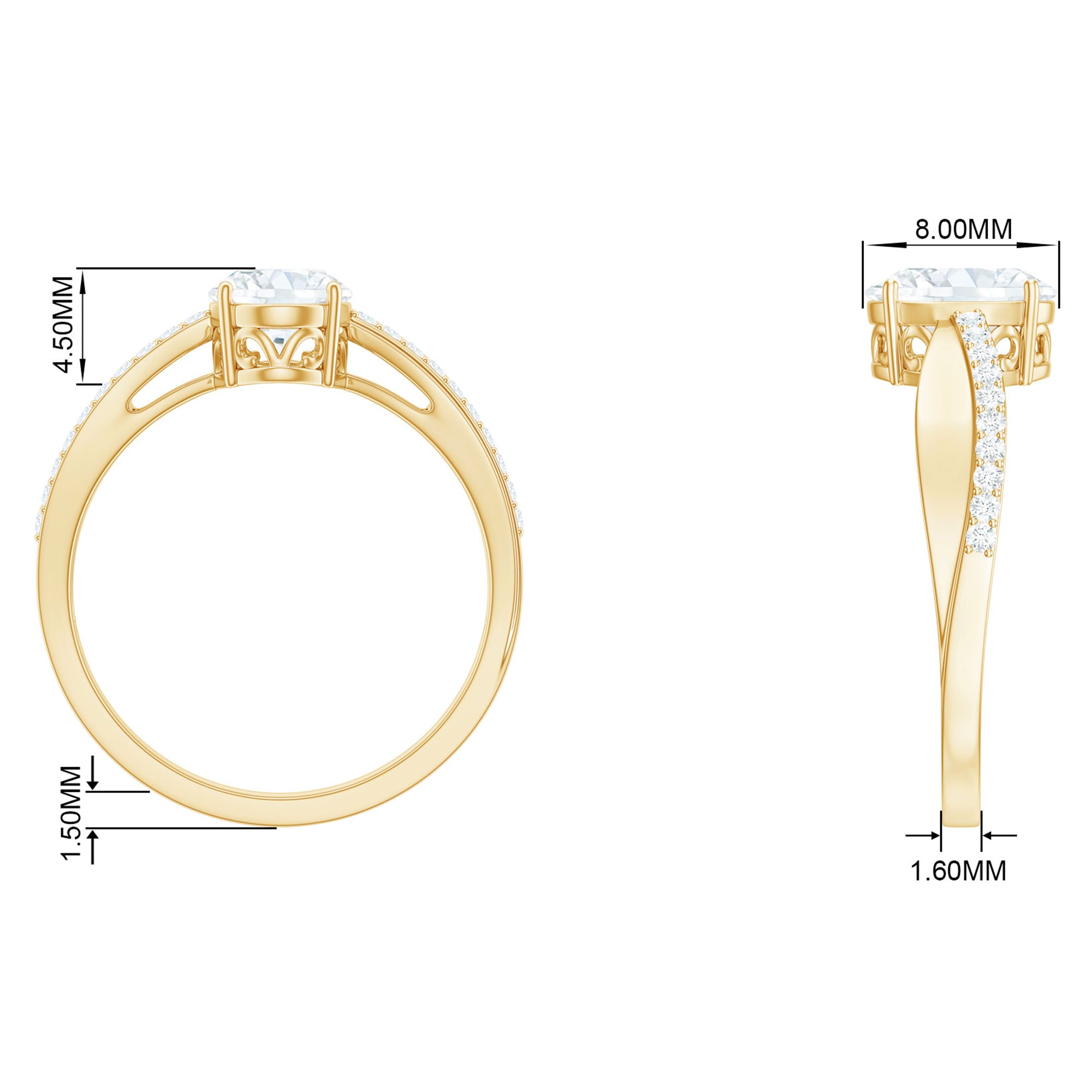 Classic Oval Cut Moissanite Solitaire Engagement Ring in Gold Moissanite - ( D-VS1 ) - Color and Clarity - Rosec Jewels