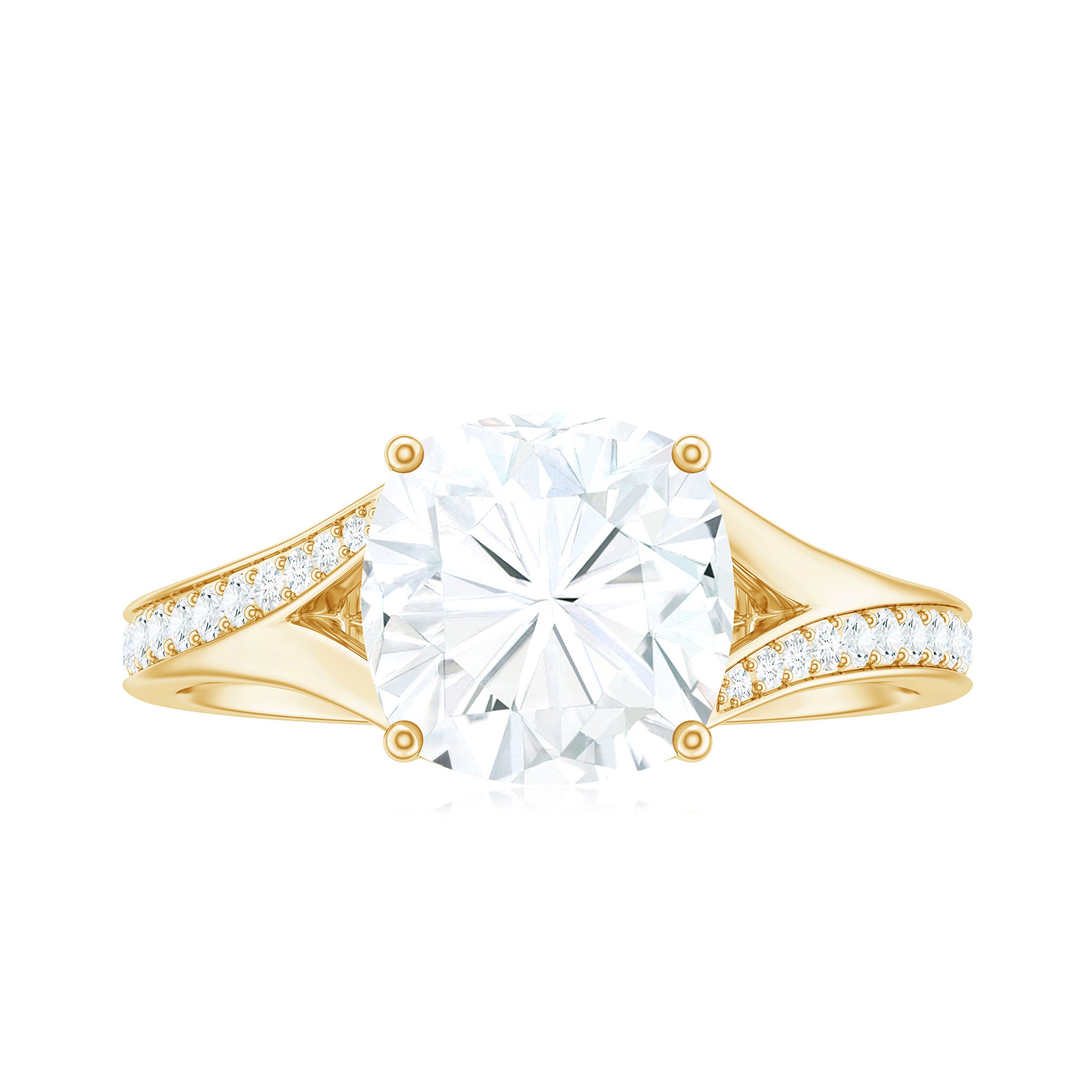 Rosec Jewels-Cushion Cut Moissanite Solitaire Engagement Ring with Split Shank