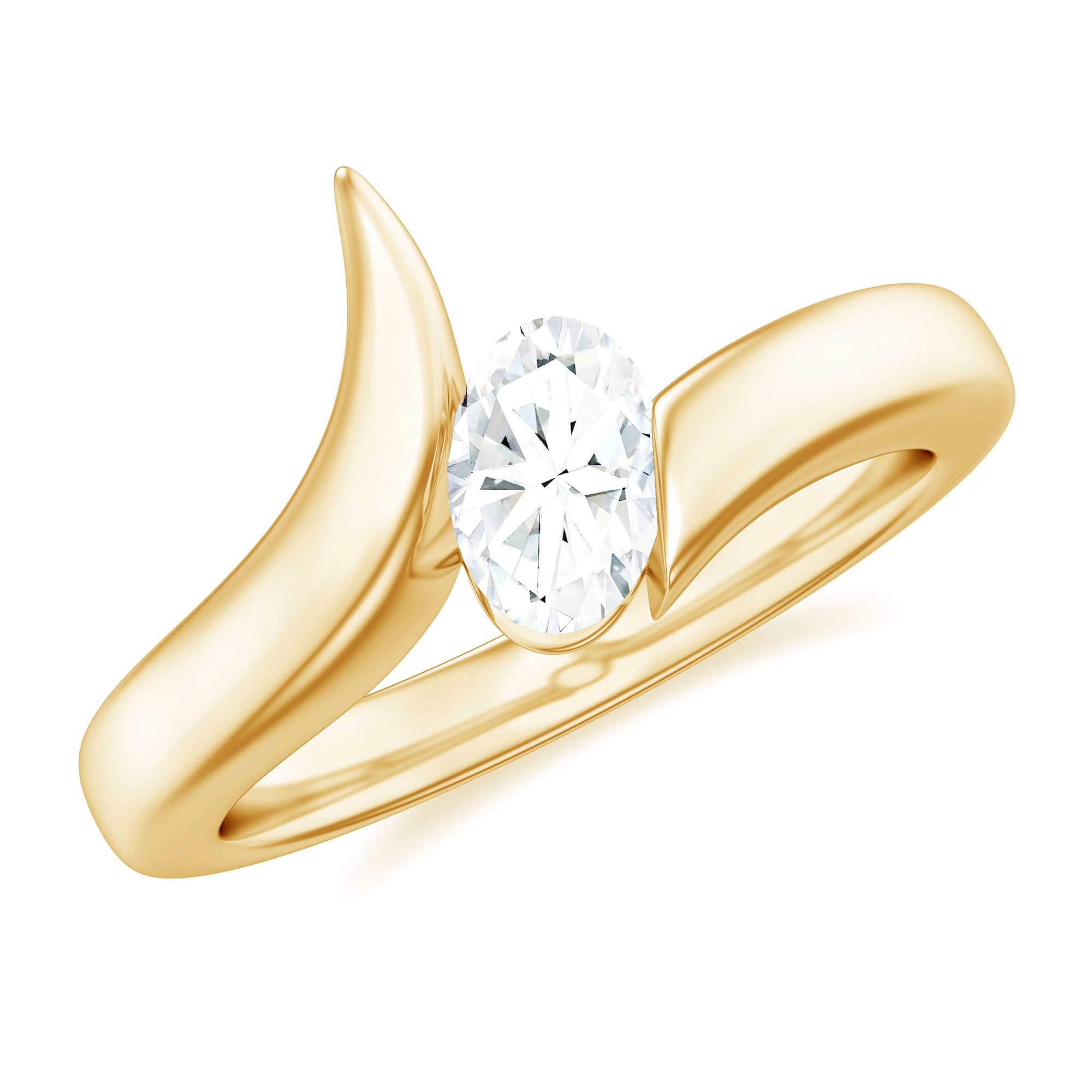 Oval Cut Certified Moissanite Solitaire Bypass Ring in Gold Moissanite - ( D-VS1 ) - Color and Clarity - Rosec Jewels