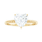 Heart Shaped Moissanite Solitaire Ring in Prong Setting with Gold Twisted Rope Moissanite - ( D-VS1 ) - Color and Clarity - Rosec Jewels