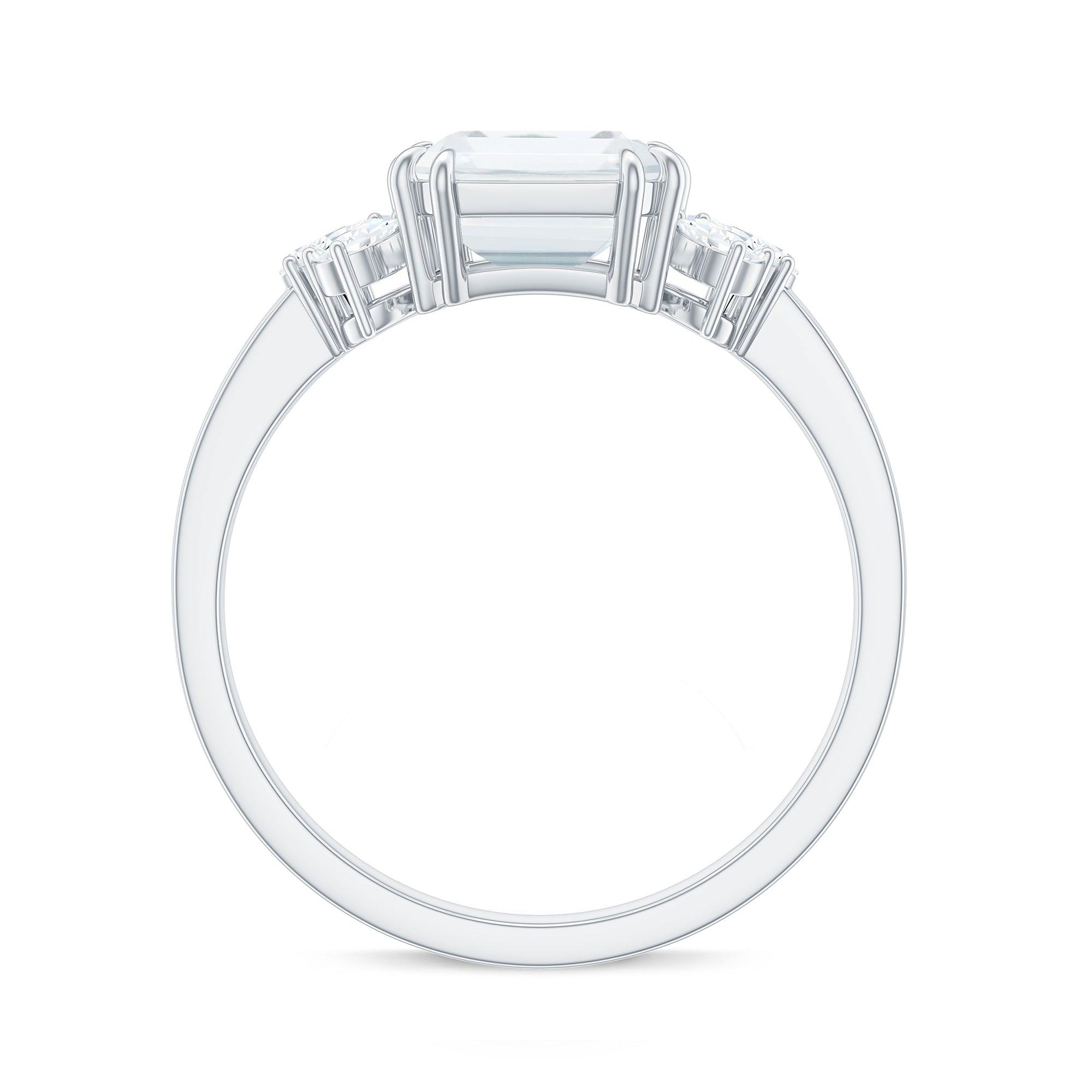 Emerald Cut Moissanite Solitaire Engagement Ring with Trio Moissanite - ( D-VS1 ) - Color and Clarity - Rosec Jewels