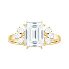 Emerald Cut Moissanite Solitaire Engagement Ring with Trio Moissanite - ( D-VS1 ) - Color and Clarity - Rosec Jewels