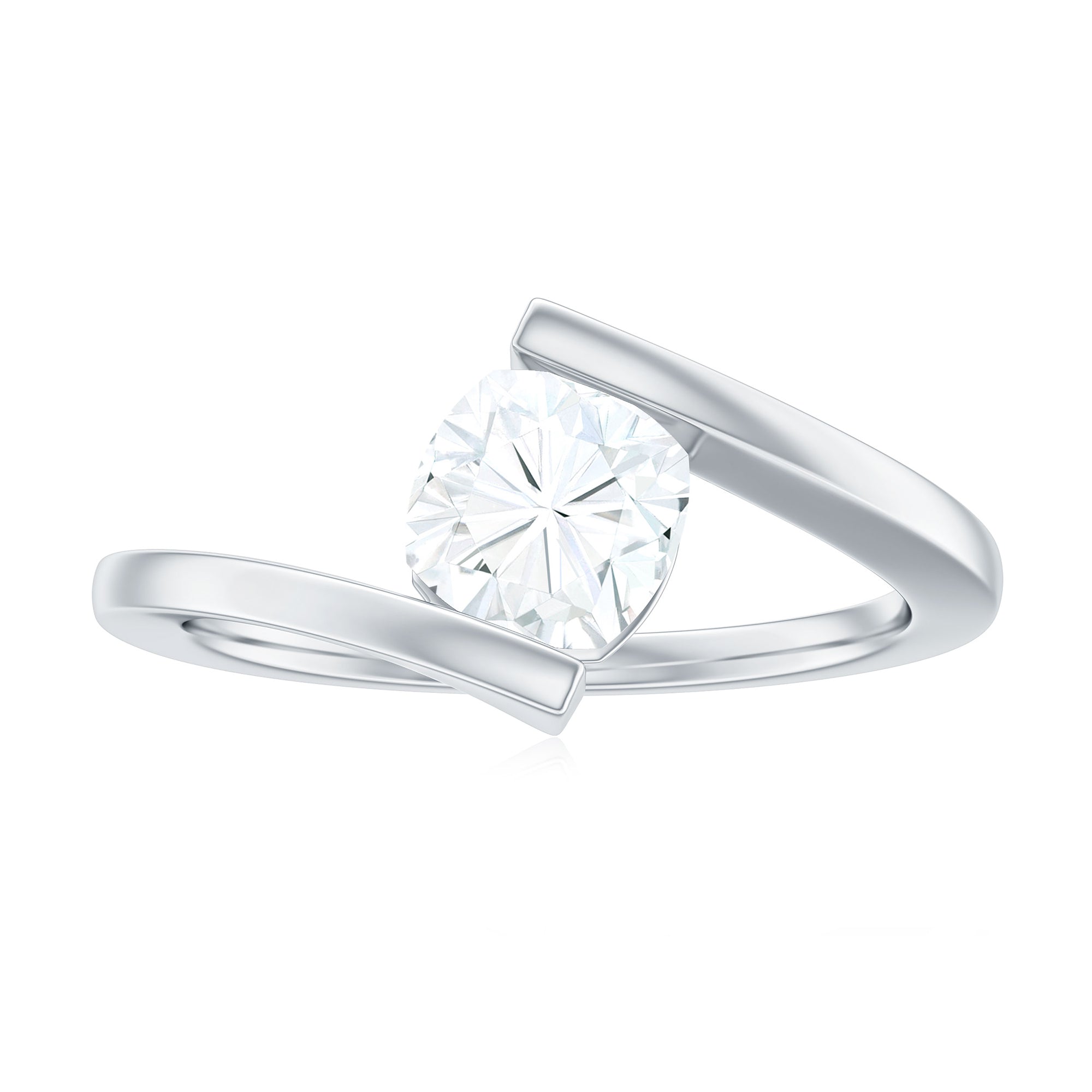 Simple Cushion Cut Moissanite Solitaire Bypass Gold Ring Moissanite - ( D-VS1 ) - Color and Clarity - Rosec Jewels