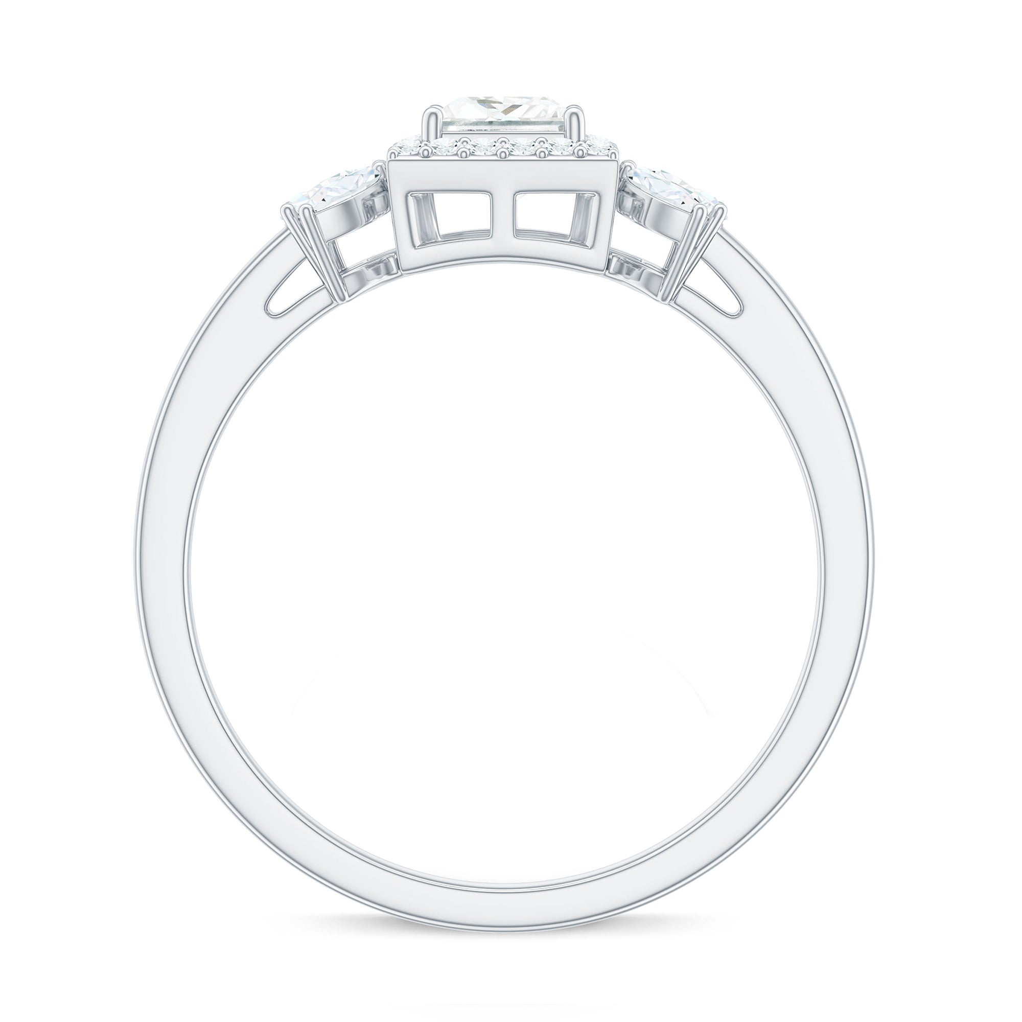 Princess Cut Moissanite Cluster Halo Engagement Ring Moissanite - ( D-VS1 ) - Color and Clarity - Rosec Jewels