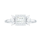 Princess Cut Moissanite Cluster Halo Engagement Ring Moissanite - ( D-VS1 ) - Color and Clarity - Rosec Jewels