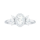 Oval Moissanite Cluster Engagement Ring with Halo Moissanite - ( D-VS1 ) - Color and Clarity - Rosec Jewels