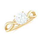 Cushion Cut Moissanite Solitaire Crossover Ring in Gold Moissanite - ( D-VS1 ) - Color and Clarity - Rosec Jewels