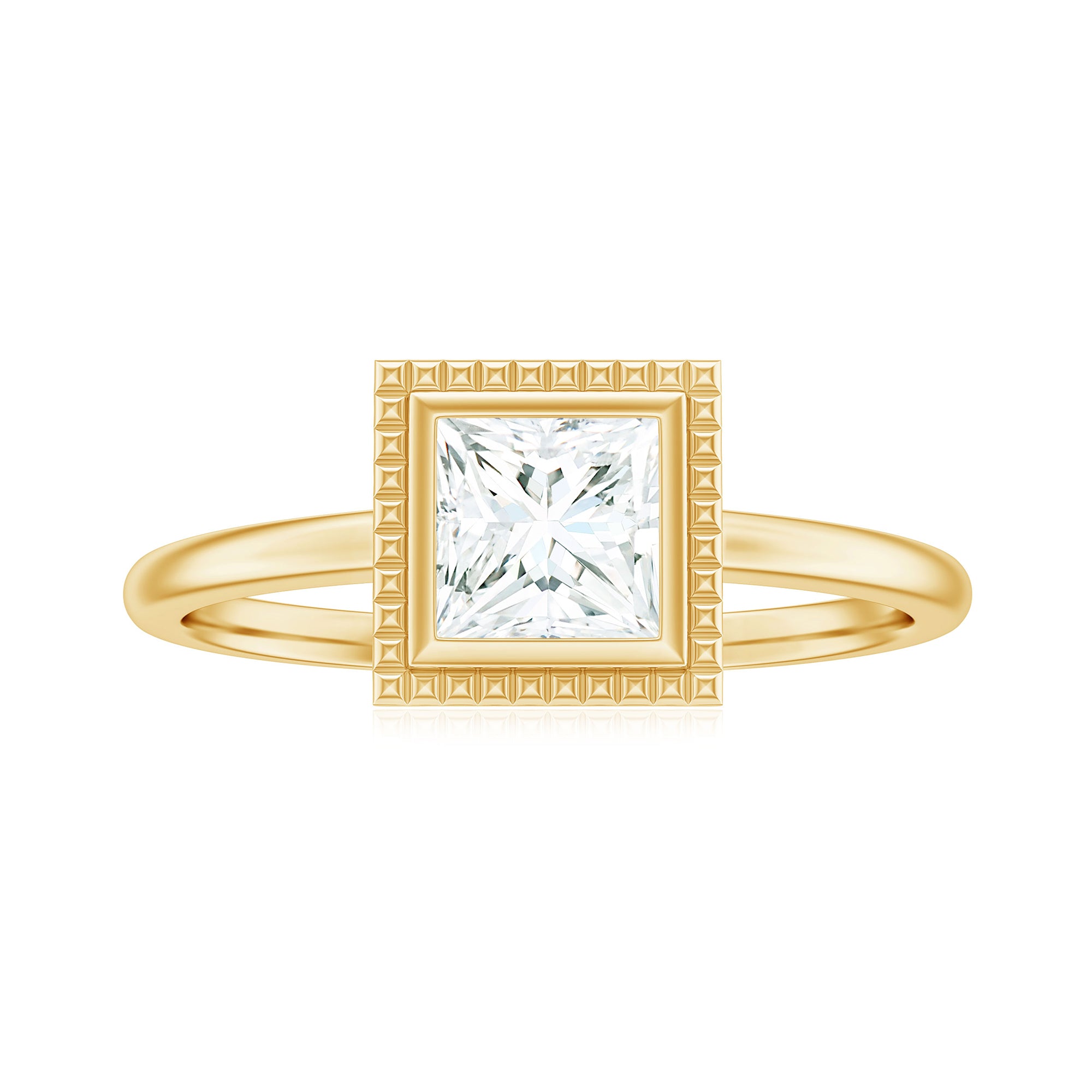 Princess Cut Moissanite Solitaire Gold Engagement Ring in Bezel Setting Moissanite - ( D-VS1 ) - Color and Clarity - Rosec Jewels