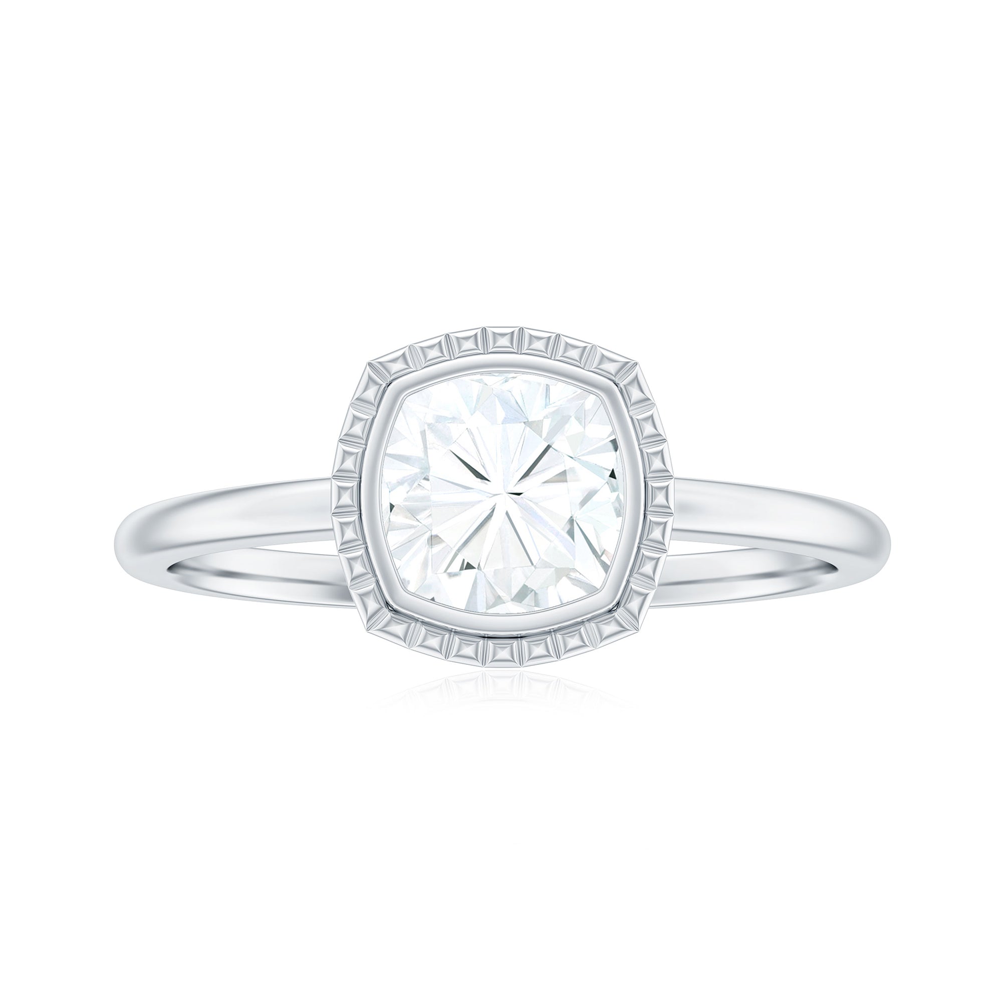 Cushion Cut Moissanite Solitaire Promise Ring in Bezel Setting Moissanite - ( D-VS1 ) - Color and Clarity - Rosec Jewels