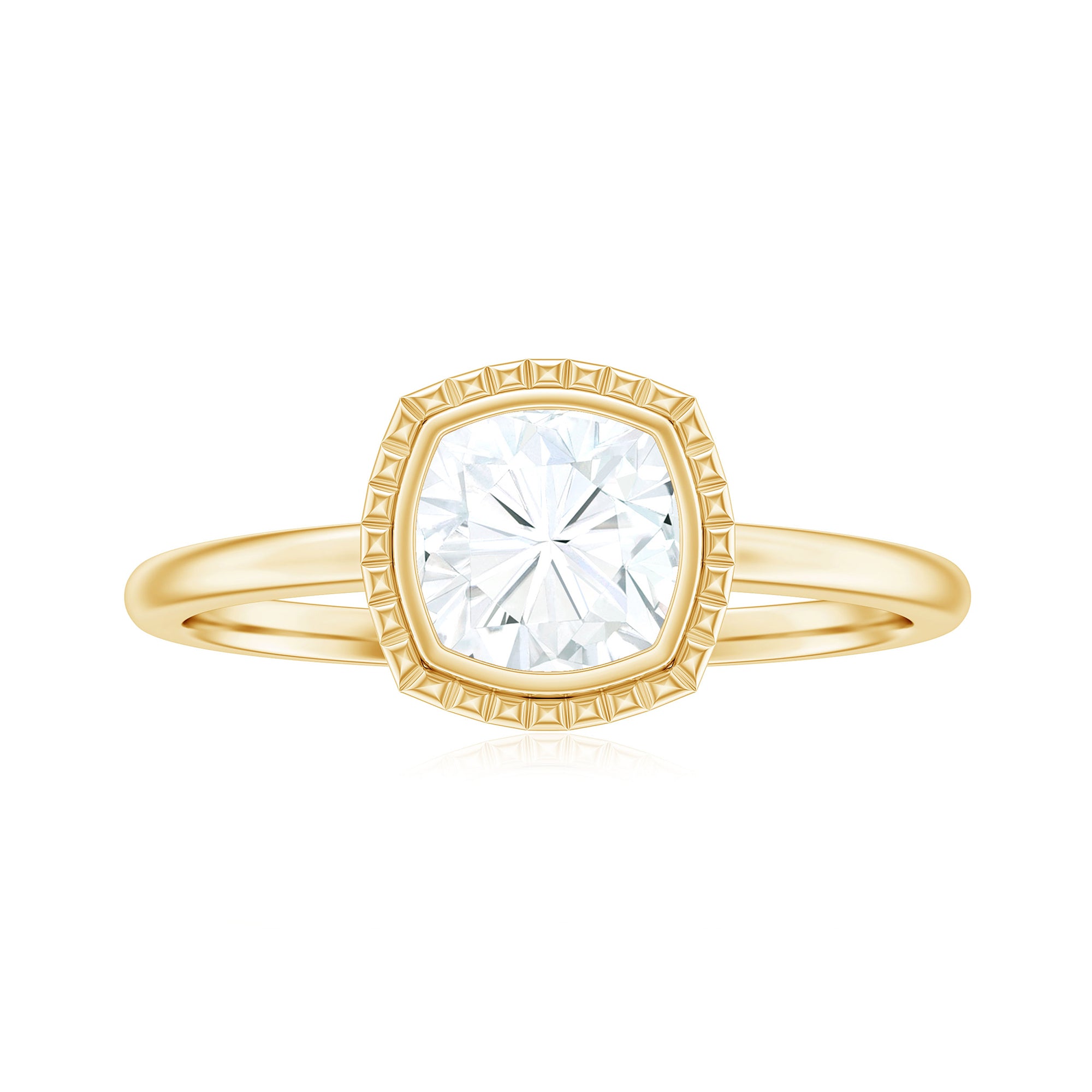 Cushion Cut Moissanite Solitaire Promise Ring in Bezel Setting Moissanite - ( D-VS1 ) - Color and Clarity - Rosec Jewels