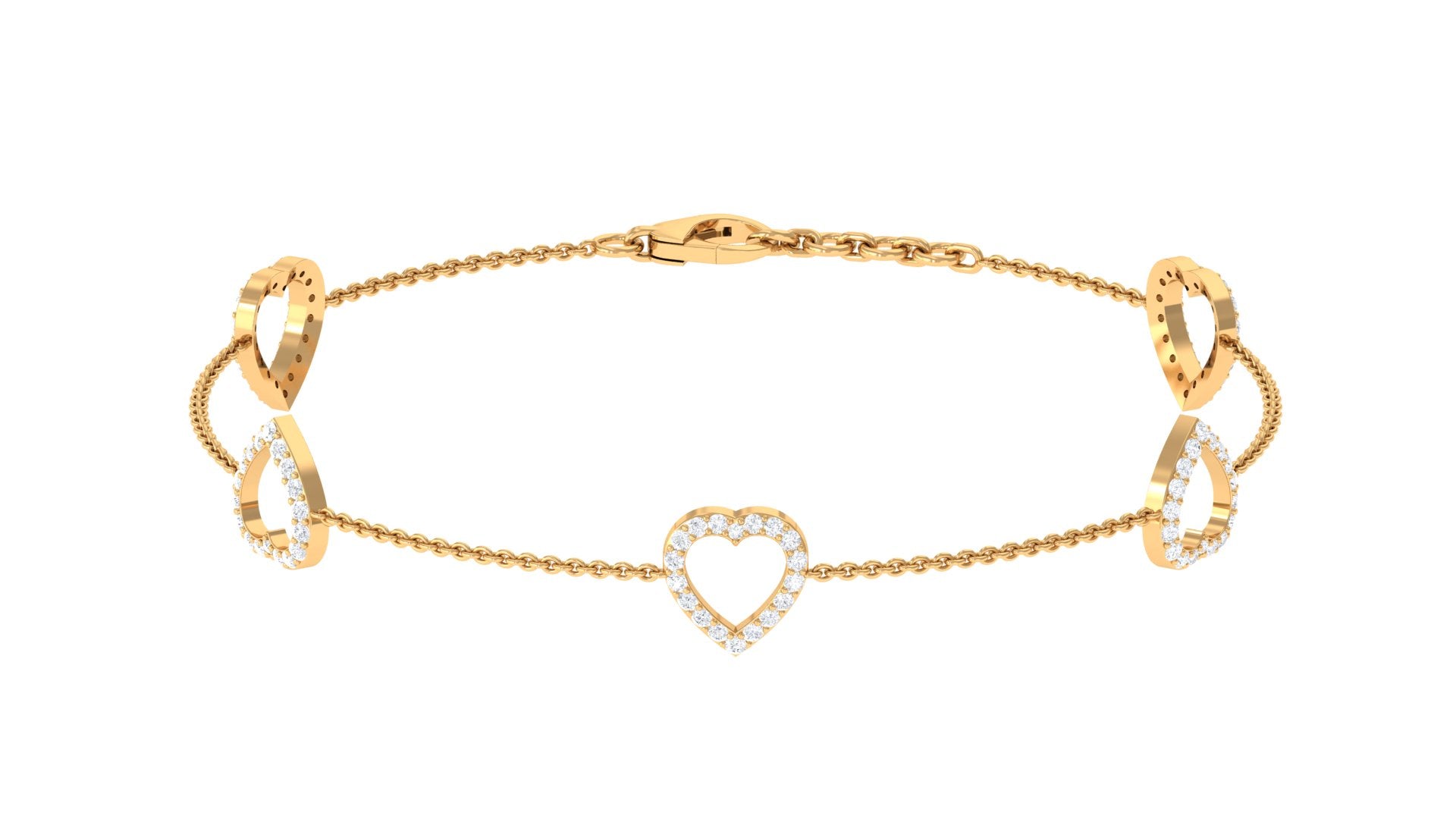 3/4 CT Diamond Heart Station Chain Bracelet in Prong Setting Diamond - ( HI-SI ) - Color and Clarity - Rosec Jewels