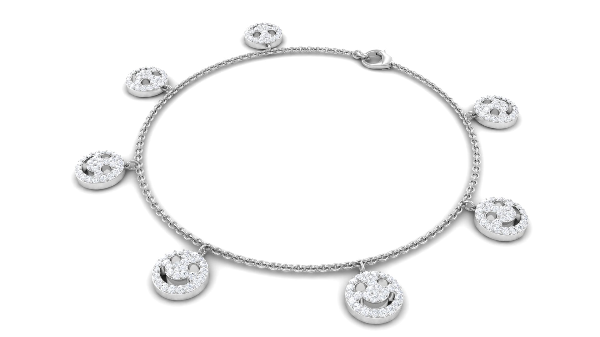 2 CT Zircon Cute Smiley Face Charm Chain Bracelet Zircon - ( AAAA ) - Quality - Rosec Jewels