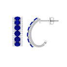 2 CT Created Blue Sapphire and Diamond J Hoop Earrings Lab Created Blue Sapphire - ( AAAA ) - Quality - Rosec Jewels