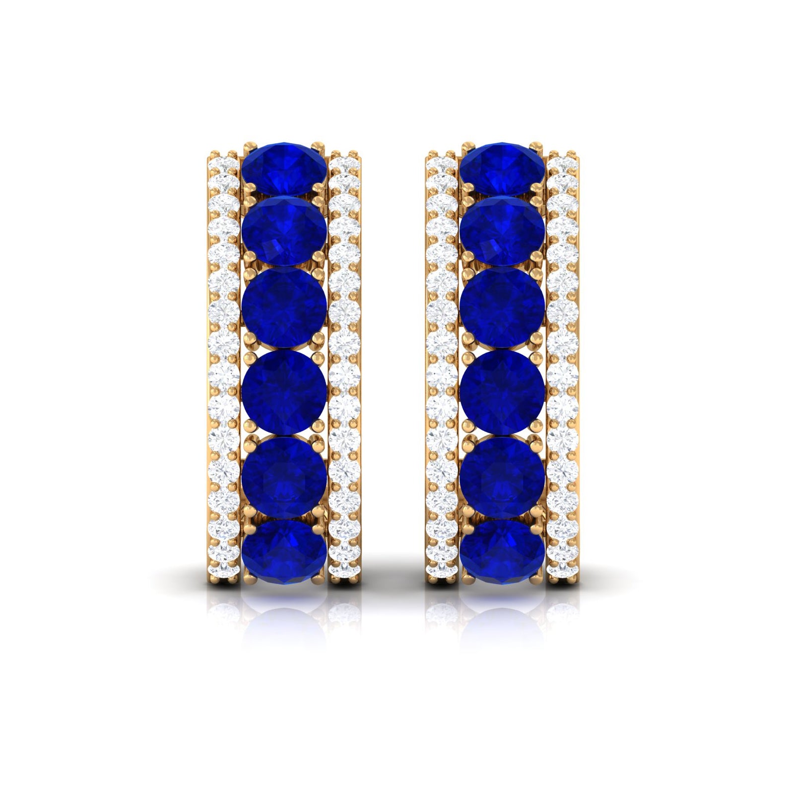 2 CT Created Blue Sapphire and Diamond J Hoop Earrings Lab Created Blue Sapphire - ( AAAA ) - Quality - Rosec Jewels