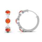 1 CT Bezel Set Orange Sapphire Three Stone Hoop Earrings with Diamond Orange Sapphire - ( AAA ) - Quality - Rosec Jewels