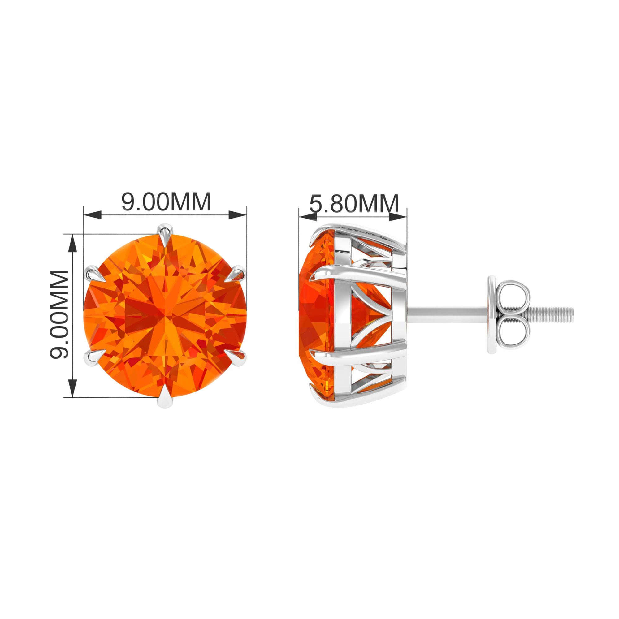 6 Claw Set Round Created Orange Sapphire Solitaire Stud Earrings Lab Created Orange Sapphire - ( AAAA ) - Quality - Rosec Jewels