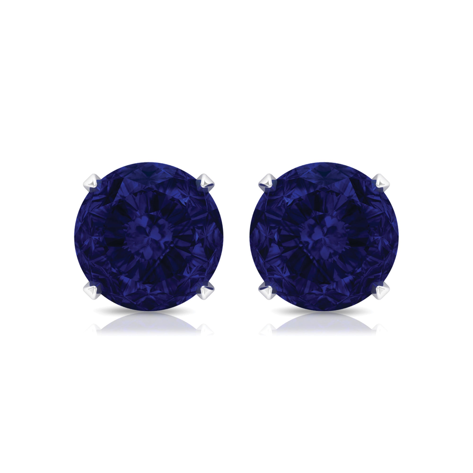 Round Created Blue Sapphire Solitaire Stud Earrings in Claw Setting Lab Created Blue Sapphire - ( AAAA ) - Quality - Rosec Jewels