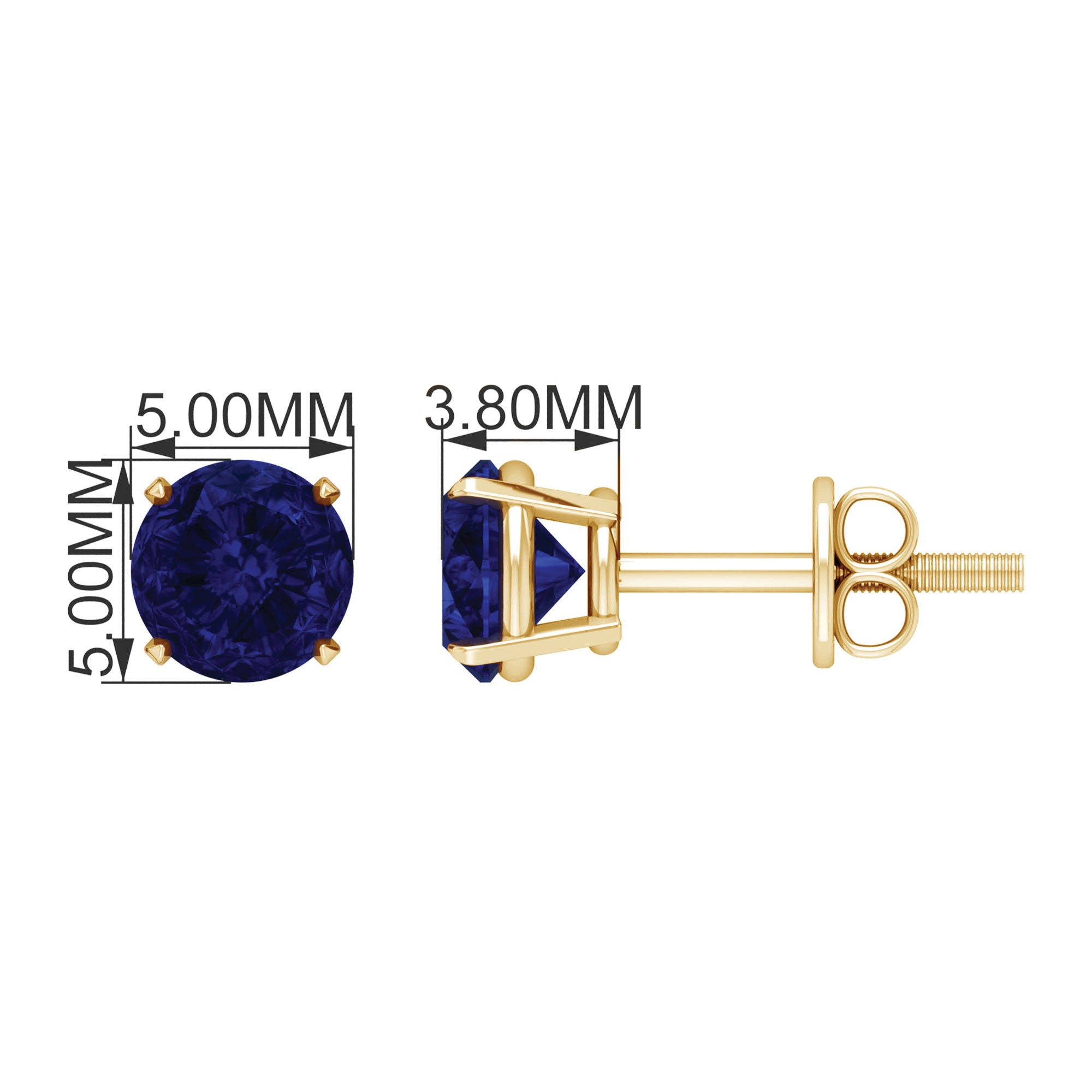 Round Created Blue Sapphire Solitaire Stud Earrings in Claw Setting Lab Created Blue Sapphire - ( AAAA ) - Quality - Rosec Jewels