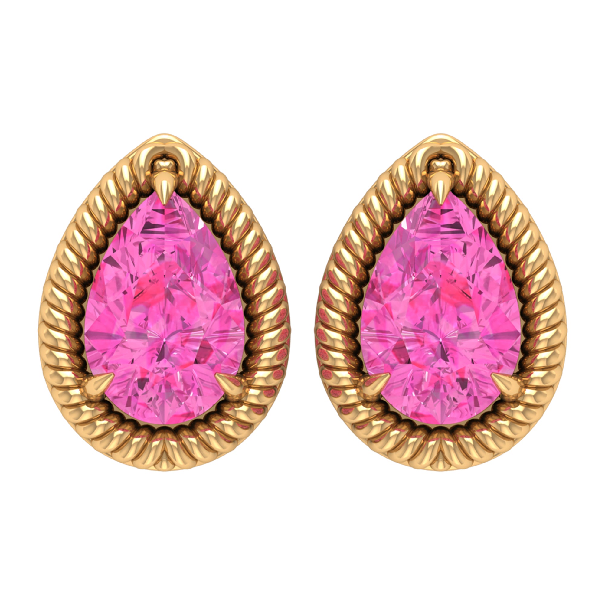 Pear Cut Pink Sapphire Solitaire Stud Earrings in Rope Frame Pink Sapphire - ( AAA ) - Quality - Rosec Jewels