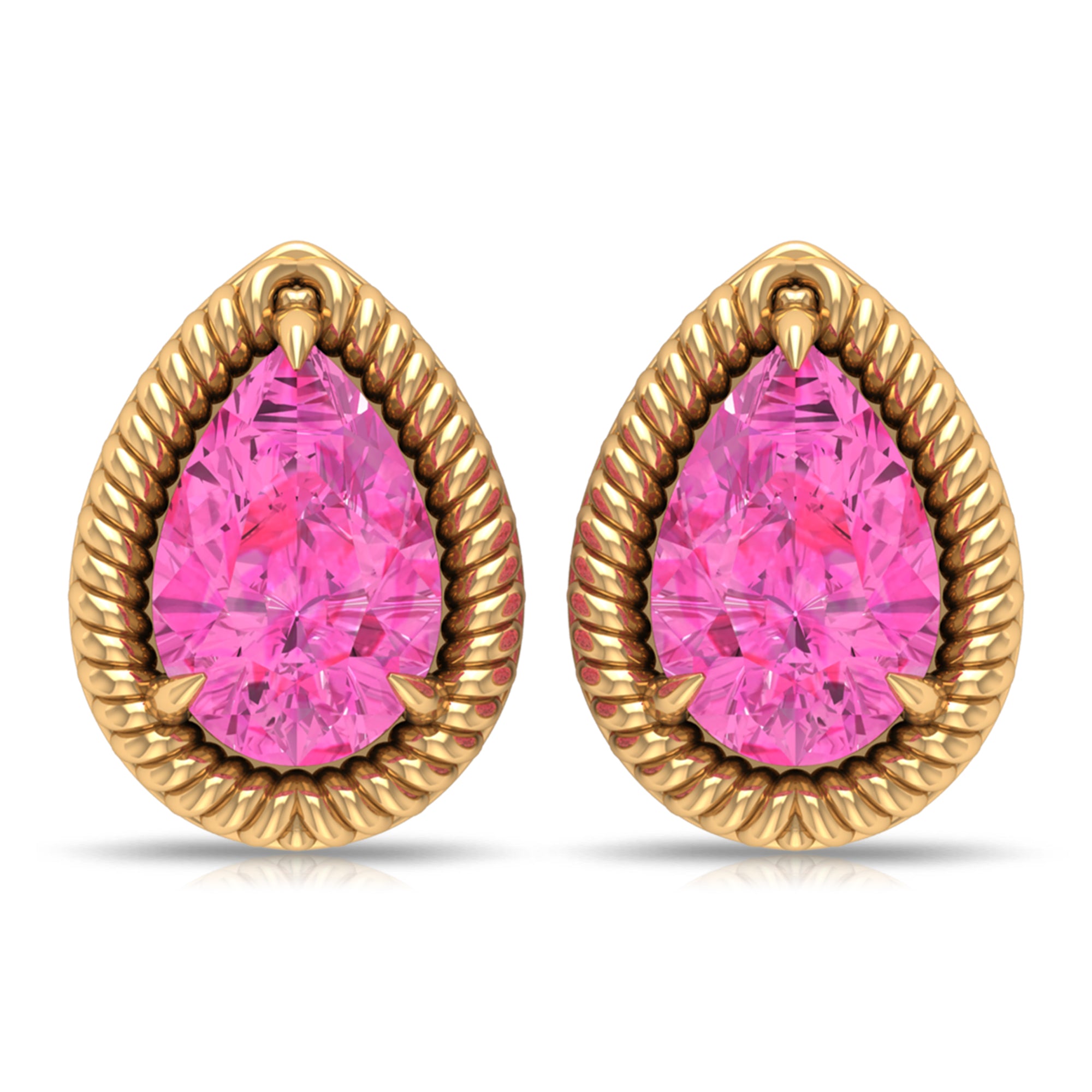 Pear Cut Pink Sapphire Solitaire Stud Earrings in Rope Frame Pink Sapphire - ( AAA ) - Quality - Rosec Jewels