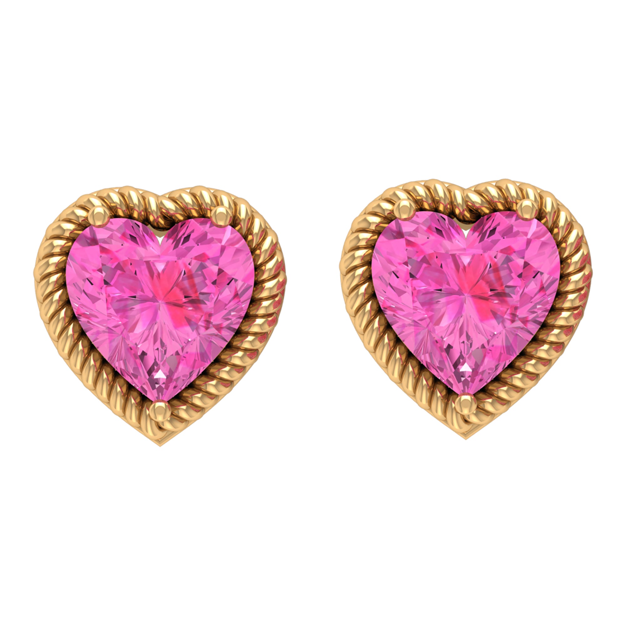 Heart Shape Pink Sapphire Solitaire Stud Earrings in Rope Frame Pink Sapphire - ( AAA ) - Quality - Rosec Jewels