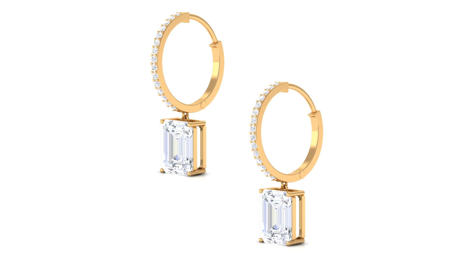 Emerald Cut Moissanite Drop Hoop Earrings Moissanite - ( D-VS1 ) - Color and Clarity - Rosec Jewels