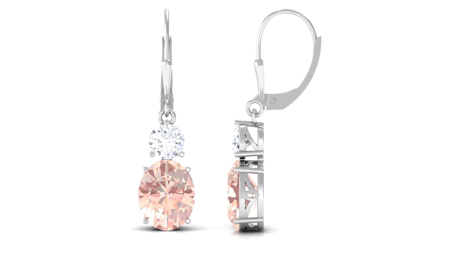 Certified Natural Morganite Drop Leave Back Earrings Morganite - ( AAA ) - Quality - Rosec Jewels