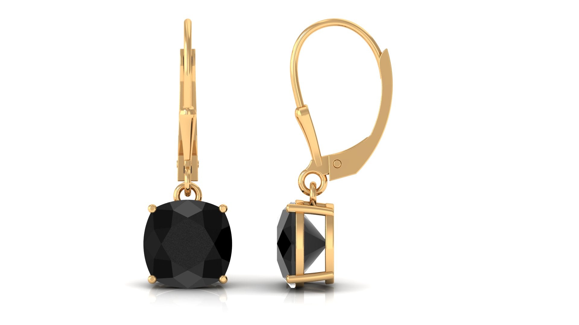 Black Onyx Solitaire Drop Lever Back Earrings Black Onyx - ( AAA ) - Quality - Rosec Jewels