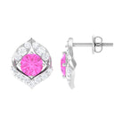 Minimal Pink Sapphire and Diamond Petal Stud Earrings Pink Sapphire - ( AAA ) - Quality - Rosec Jewels