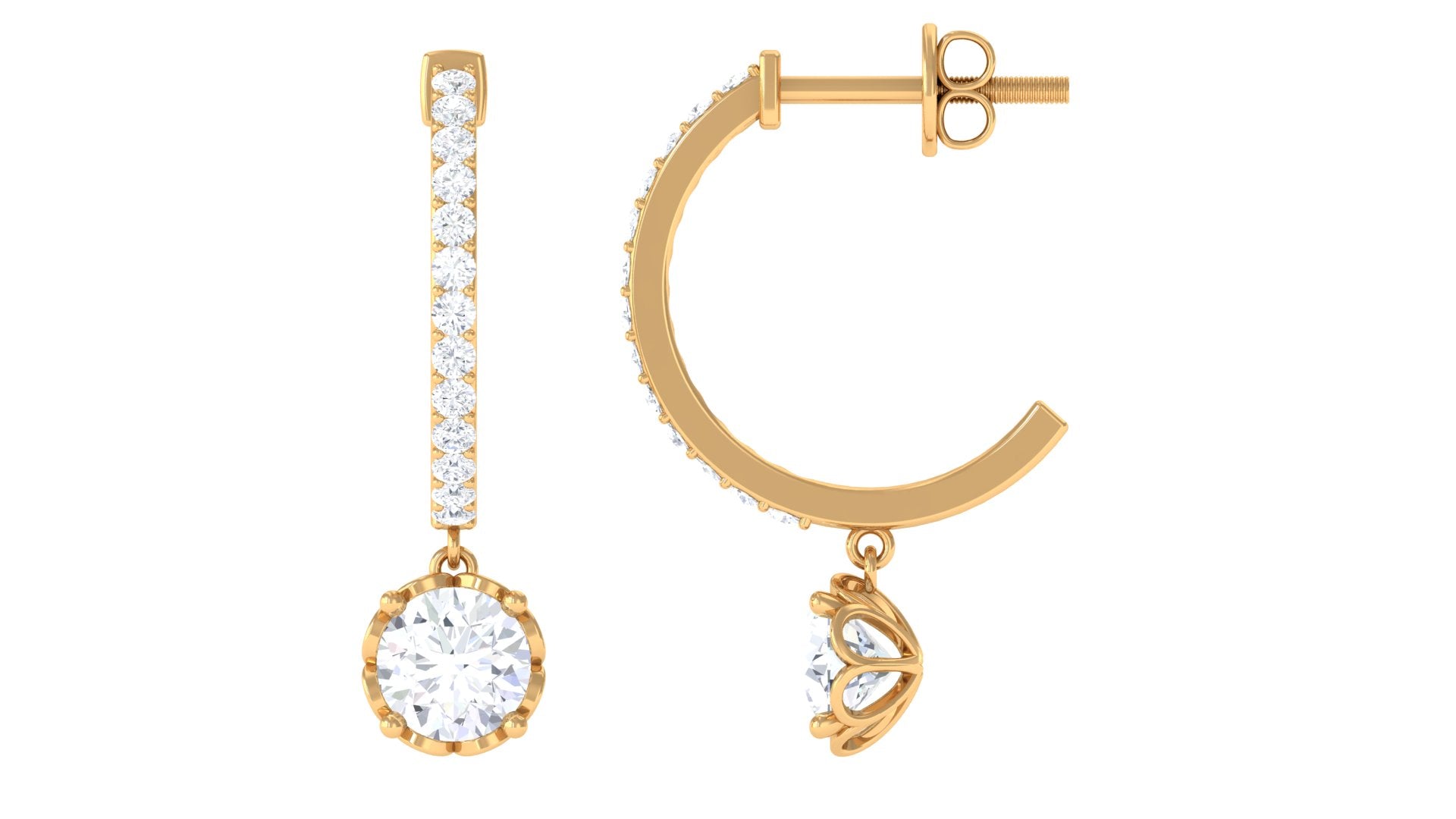 Lab Grown Diamond Minimal Hoop Drop Earrings Lab Grown Diamond - ( EF-VS ) - Color and Clarity - Rosec Jewels