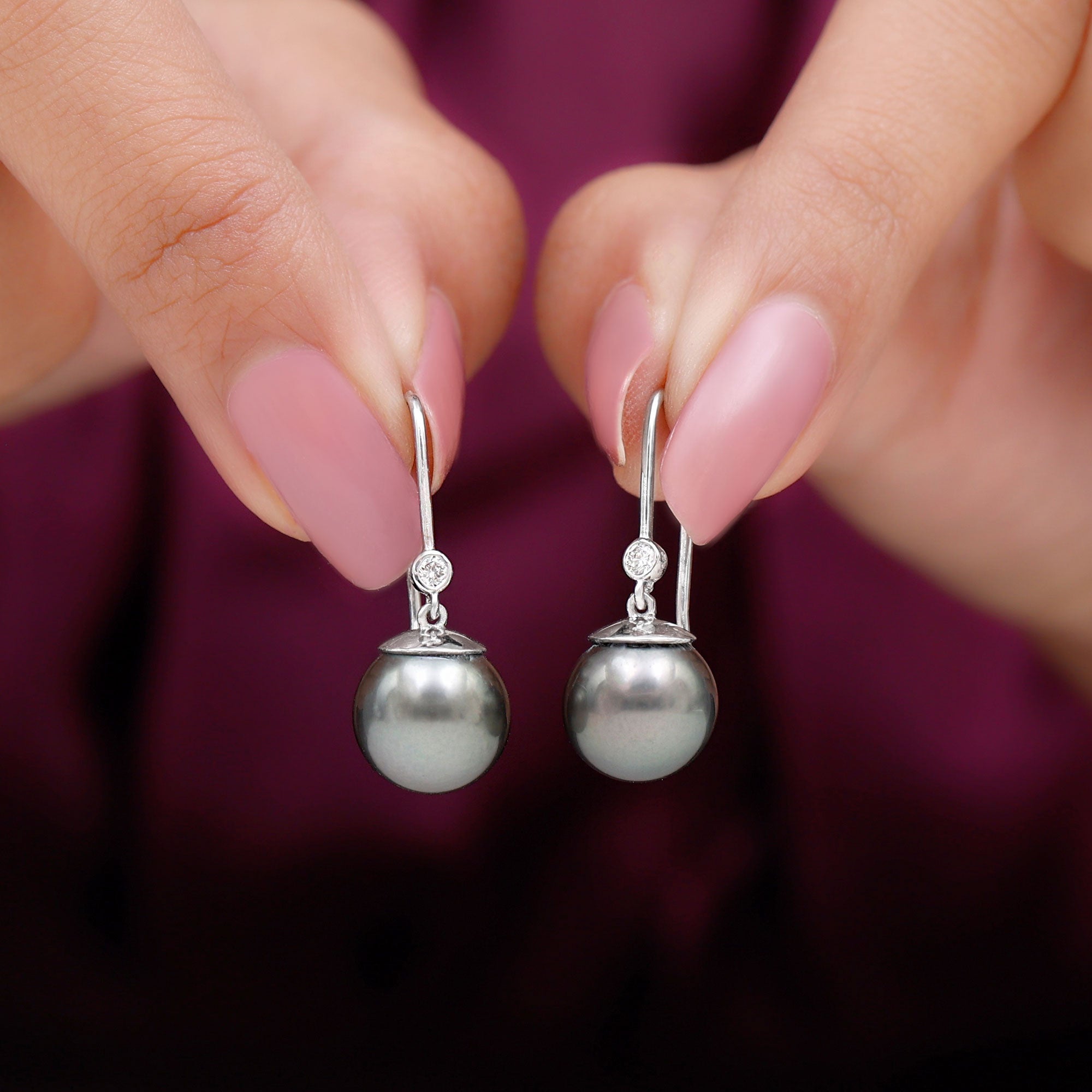 Black Tahitian Pearl Drop Earrings with Moissanite Tahitian pearl - ( AAA ) - Quality - Rosec Jewels