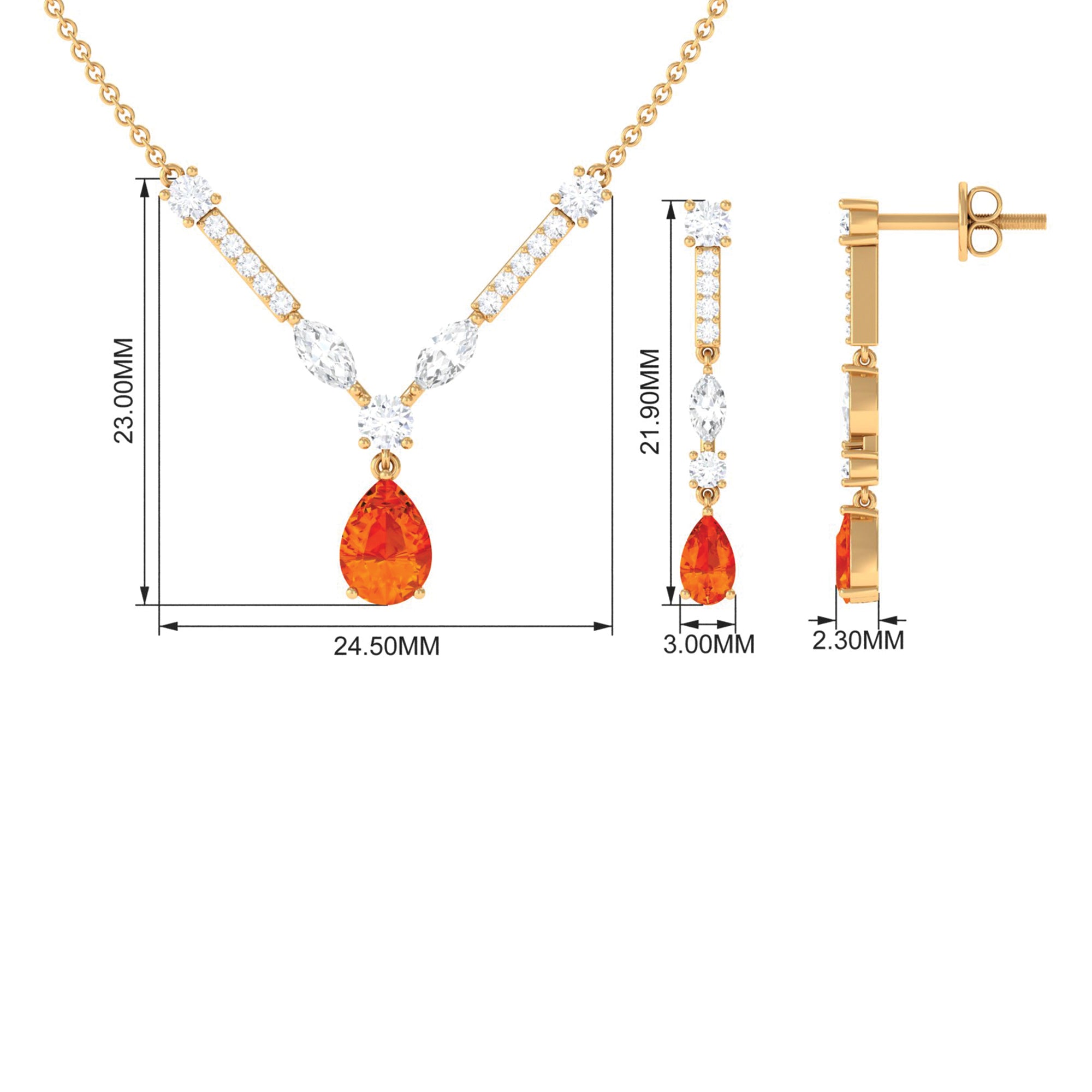 Pear Shape Real Orange Sapphire and Moissanite Jewelry Set Orange Sapphire - ( AAA ) - Quality - Rosec Jewels