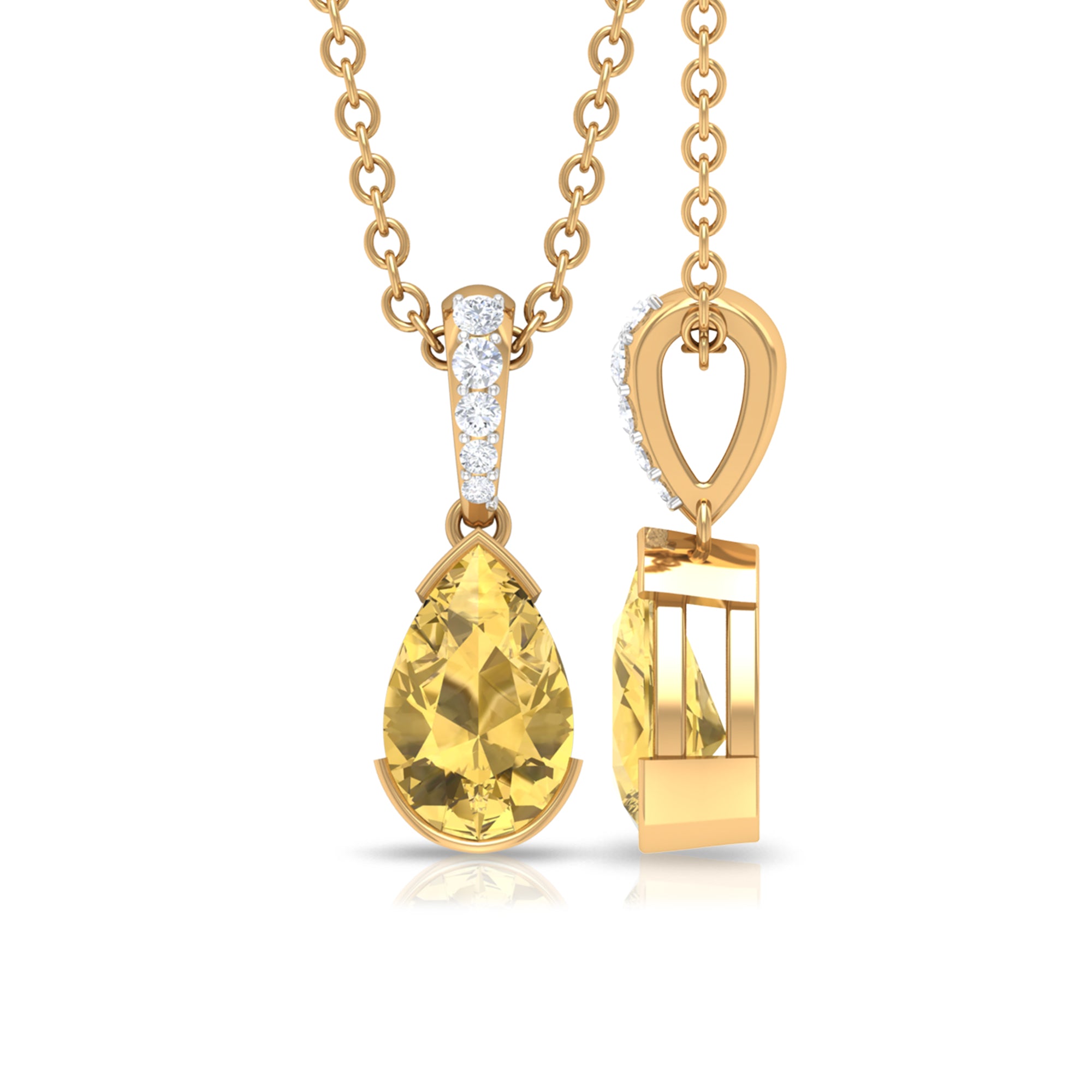 Pear Shape Citrine Solitaire Pendant with Diamond Accent Bail Citrine - ( AAA ) - Quality - Rosec Jewels