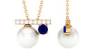 Round Freshwater Pearl and Blue Sapphire Estate Necklace with Moissanite Blue Sapphire - ( AAA ) - Quality - Rosec Jewels