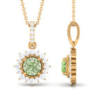 Green Sapphire and Diamond Halo Pendant Green Sapphire - ( AAA ) - Quality - Rosec Jewels