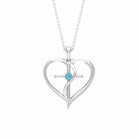 0.25 CT Aquamarine Cross Heart Pendant Necklace in Prong Setting Aquamarine - ( AAA ) - Quality - Rosec Jewels