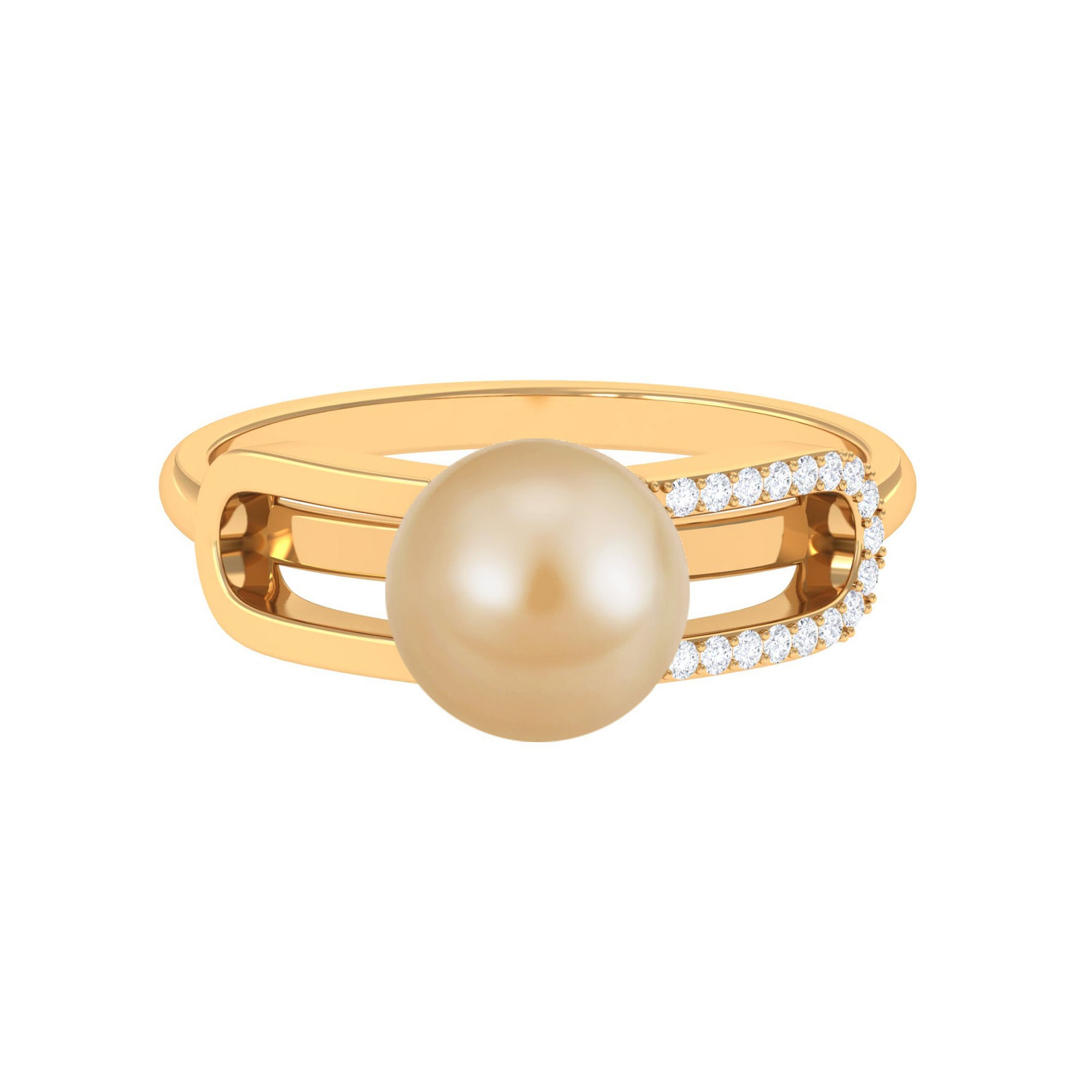 Split Shank South Sea Pearl Solitaire Engagement Ring with Diamond South Sea Pearl - ( AAA ) - Quality - Rosec Jewels