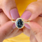 3 CT Classic Oval Cut London Blue Topaz and Diamond Halo Ring London Blue Topaz - ( AAA ) - Quality - Rosec Jewels