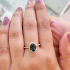 3 CT Classic Oval Cut London Blue Topaz and Diamond Halo Ring London Blue Topaz - ( AAA ) - Quality - Rosec Jewels