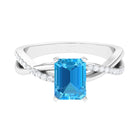 6X8 MM Emerald Cut Swiss Blue Topaz Solitaire with Diamond Engagement Ring Swiss Blue Topaz - ( AAA ) - Quality - Rosec Jewels