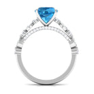 8 MM Cushion Cut Swiss Blue Topaz Solitaire with Moissanite Side Stone Ring Swiss Blue Topaz - ( AAA ) - Quality - Rosec Jewels