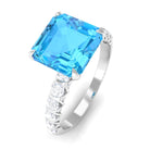 Asscher Cut Swiss Blue Topaz and Diamond Side Stones Ring Swiss Blue Topaz - ( AAA ) - Quality - Rosec Jewels