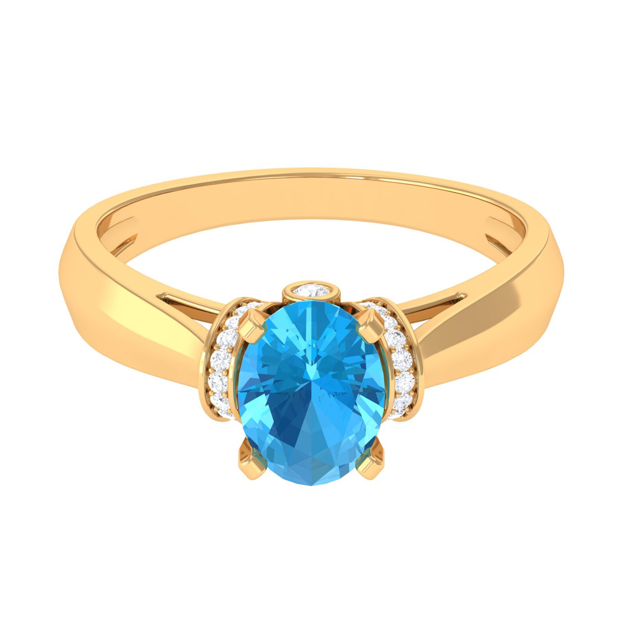 1.25 CT Oval Swiss Blue Topaz Solitaire Ring with Collar Diamond Swiss Blue Topaz - ( AAA ) - Quality - Rosec Jewels