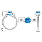 8 MM Three Stone Cushion Cut Swiss Blue Topaz Solitaire with Moissanite Engagement Ring Swiss Blue Topaz - ( AAA ) - Quality - Rosec Jewels