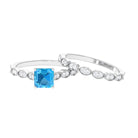 Swiss Blue Topaz Wedding Ring Set with Moissanite Swiss Blue Topaz - ( AAA ) - Quality - Rosec Jewels