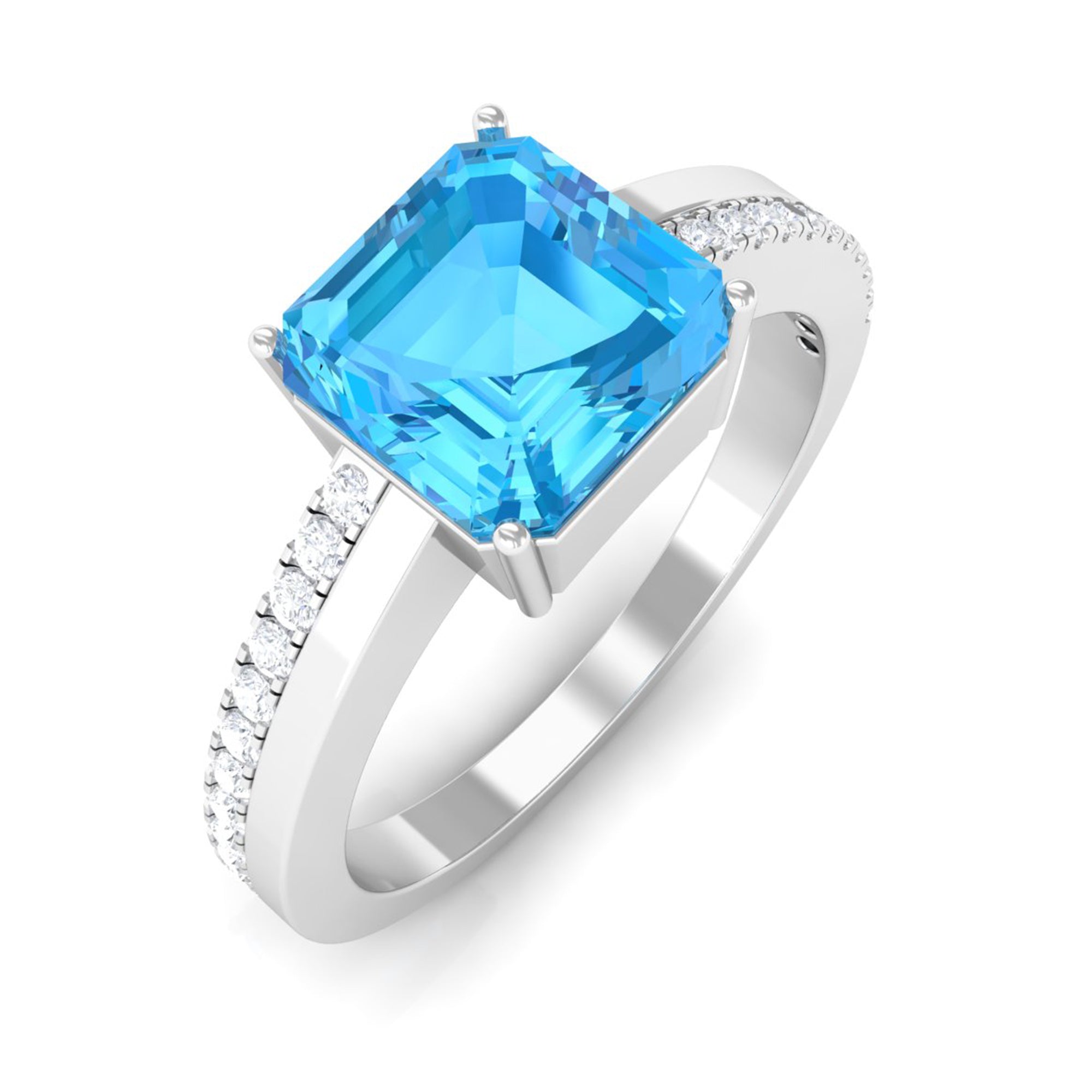 2.25 CT Swiss Blue Topaz Solitaire and Diamond Engagement Ring Swiss Blue Topaz - ( AAA ) - Quality - Rosec Jewels