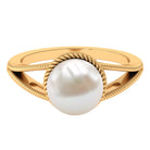 6 CT Split Shank Freshwater Pearl Solitaire Ring in Gold Rope frame Freshwater Pearl - ( AAA ) - Quality - Rosec Jewels